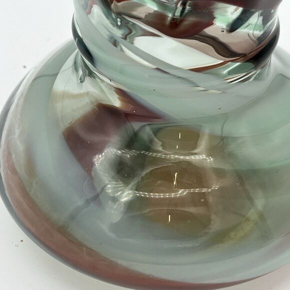 Vtg. Murano Hand Blown Swirl Glass Vase with a Ruffled/Wavy Edge Made In Italy - Picture 5 of 9